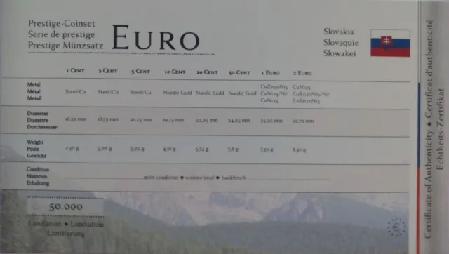 KMS Slowakei 2 Euro bis 1 Cent 2009 Münzen Prestige Set im Blister bfr Neu 2
