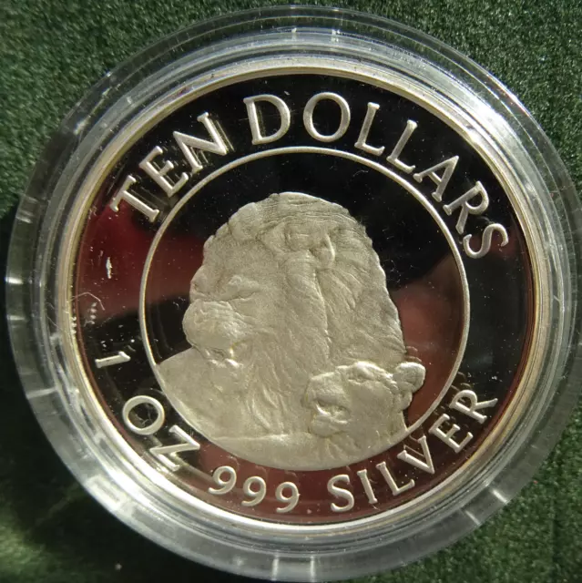 Zimbabwe 1996 Wildlife Proof Coin Ten Dollars Silver 999 1Oz