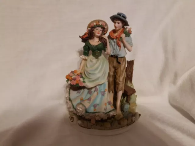 Regency Fine Art Lady Man Figurine Gathering Flowers no 1107 Hand Painted 1998