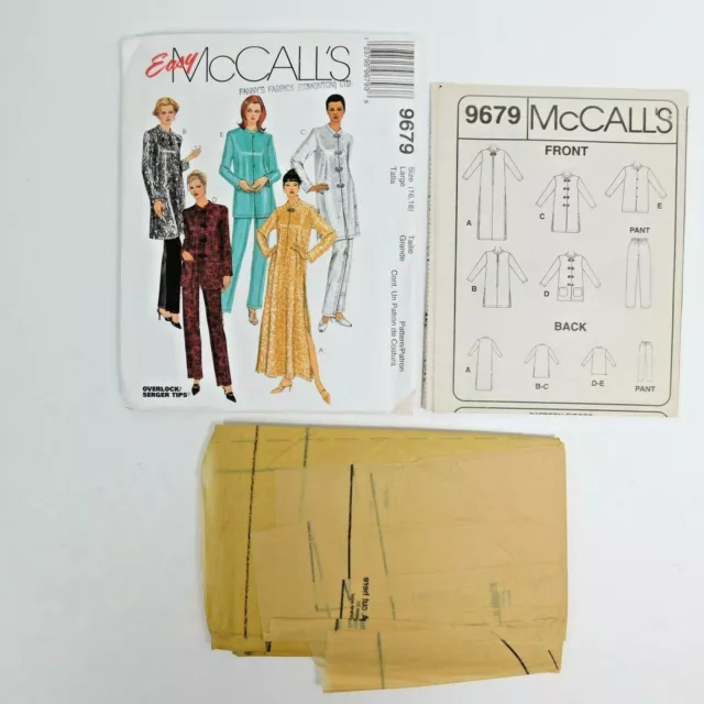 McCalls 9679 Misses Robe Top Pants Sewing Pattern Size 16-18 Uncut Mandarin 2