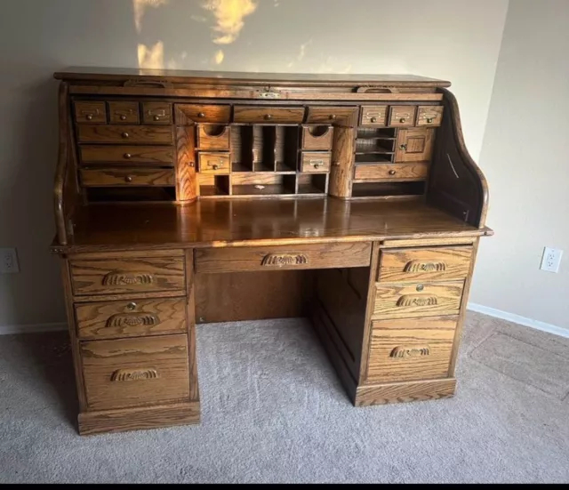 Classic vintage Antique Roll Top Solid Wood Roll Top Desk