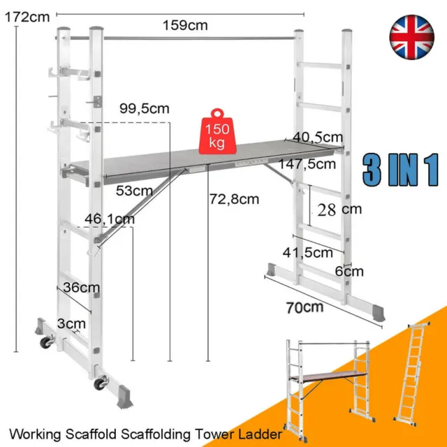 Heavy Duty Folding Working Scaffold Scaffolding Tower Platform Ladder Aluminium