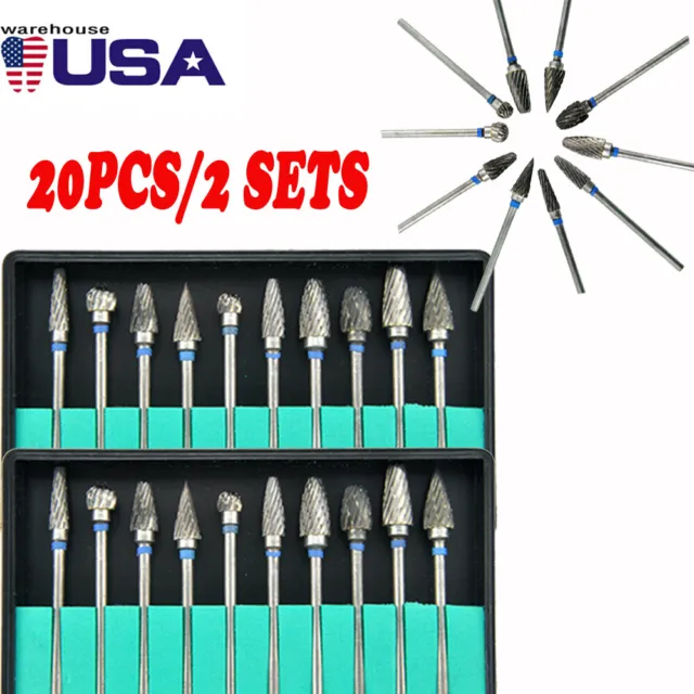 20pcs Tungsten Steel Dental Burs Lab Burrs Tooth Drill Fit handpiece Polisher S+