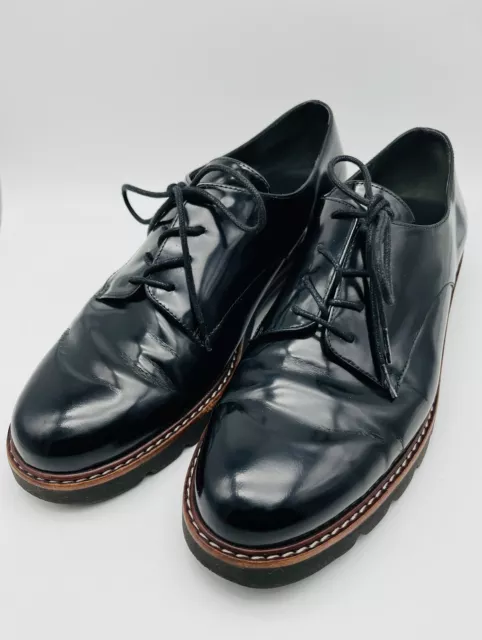 Stuart Weitzman “Metro” Black Patent Leather Lace Up Oxfords Size 7.5 M