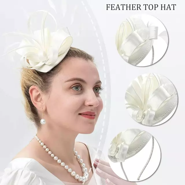 Feather Flower Sinamy Curl Headband Hat Fascinator Ascot Wedding Lady Royal X0G0