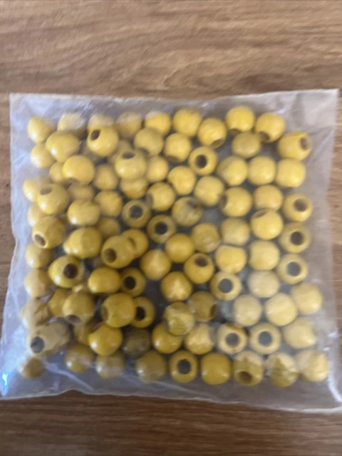 Lot of 10 Vintage Round Rustic Yellow Wood Macrame Craft Jewelry Beads B29