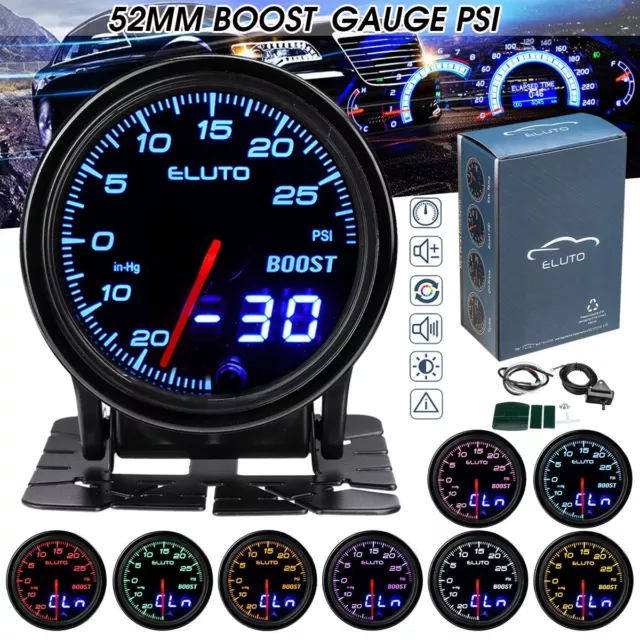 2" 52mm 10 Color PSI Turbo Boost Gauge Sensor Analog Digital Dual Display Auto