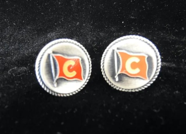 Chicago Cubs Cufflinks - "C" in Red Flag - Silver-Tone