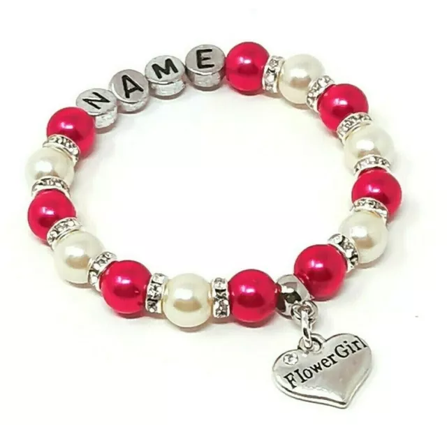 Personalised Bridesmaid Flower Girl Wedding Charm Bracelet Free Gift Bag