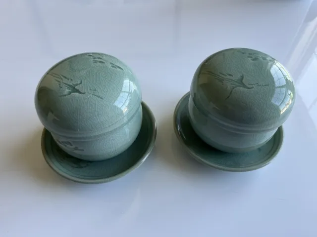 Vintage Korean Celadon Tea infusers - Complete Set (2Cups)