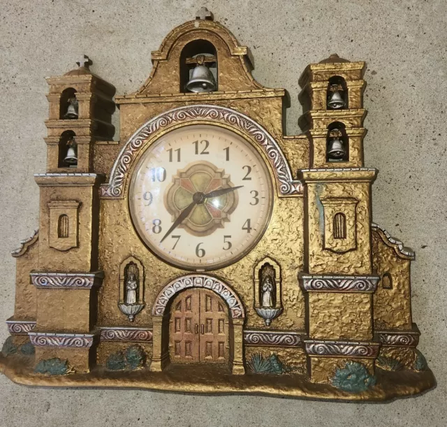 Vintage Home Interiors 1999 Spanish Mission Church Wall Clock 14.5” x 12.75”