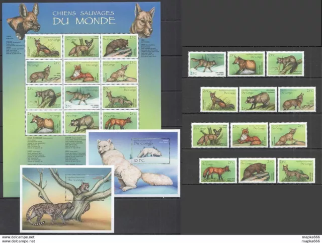 O1503 Congo Fauna Animals Wild Dogs & Cats Sauvages !!! 1Sh+1Set+2Bl Mnh