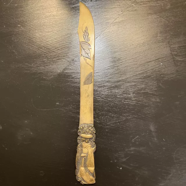 ANTIQUE JAPANESE PAPER KNIFE LETTER OPENER MEIJI PAGE TURNER Woman Lady Motif