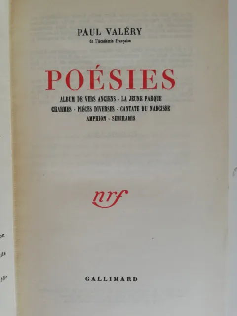Paul Valery Poesies Nrf 1950 - Album De Vers Anciens, La Jeune Parque, Charmes..