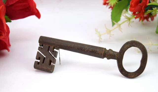 Originale Vecchio Vintage Ferro Scheletro Chiave Raro da Collezione Rich Patina.