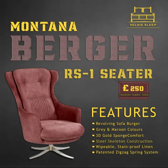 Revo1ving Sofa Berger 1 Seater Fabric Arm Chair Montana Steel Trusse Turkey Made
