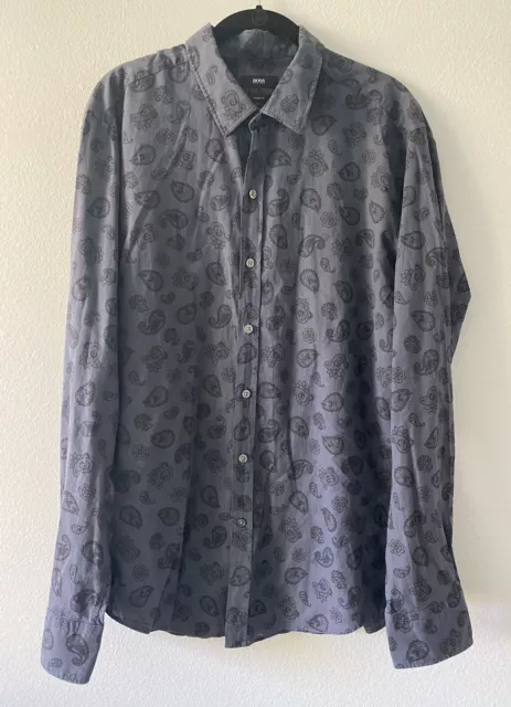 Boss Hugo Boss Men's Size Large Sharp Fit Paisley Button Down Long Sleeve Shirt