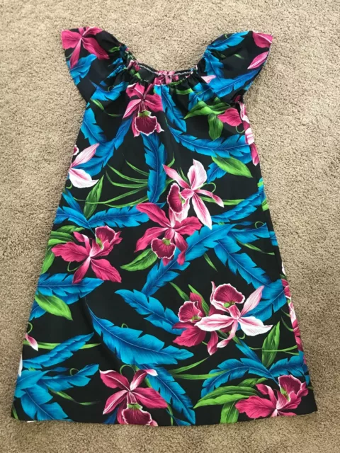Vintage Aloha Hilo Hattie Short Sleeve Floral Muumuu Black Hawaiian Sz S