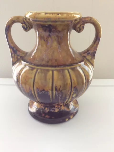 Ceramic Urn Vase Gold Brown Glaze 10 Inches Tall Unsigned