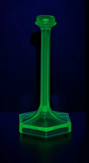 Antique Vtg Art Deco Green Uranium Vaseline Glass Candlestick Lamp Base