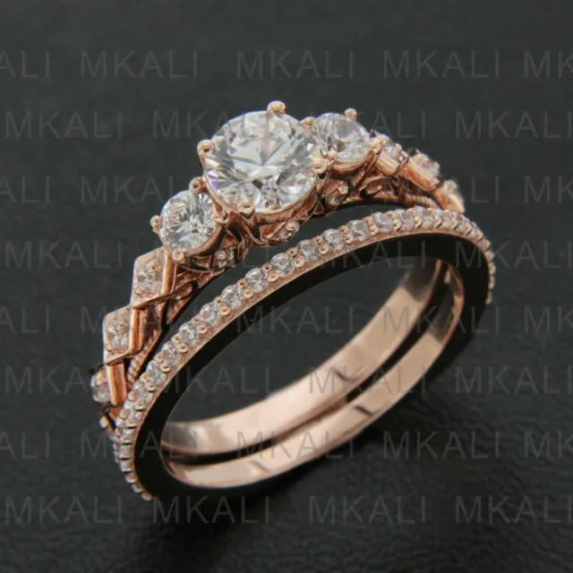 Bague de fiançailles en or rose 14 carats, 3,0 ct, coupe ronde, simulant un...