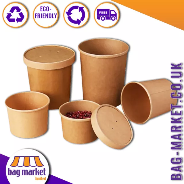 Kraft Marron à Emporter Soupe Tasses Et Couvercles - Jetable,Glace Crème,Bacs ,