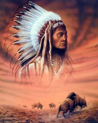 Indian Chief and Fighting Buffalo Native American Wall Decor Art Print Poster