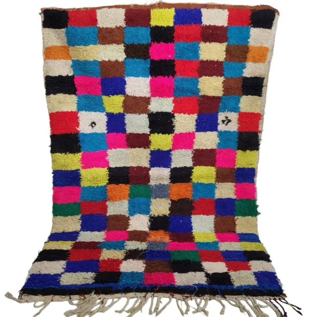 Vintage Moroccan Rug Tribal Azilal Rug Handmade Small Carpet Berber Wool Rug