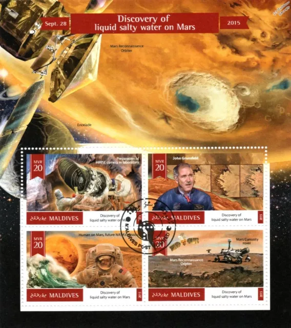 MARS Reconnaissance Orbiter Water Discovery Space CTO Stamp Sheet 2015 Maldives