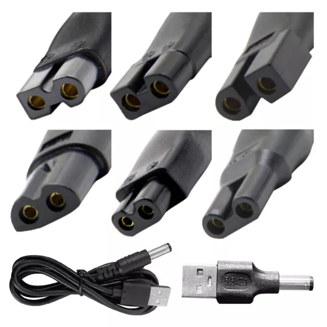 Compact USB Shaver Power Adapter Kit Electric Hairdressers 6 Charging Cord Heads