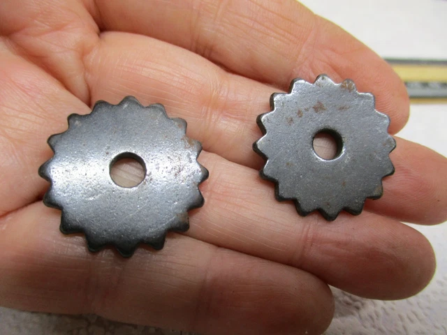 Pair of Vintage Black Iron Spur Rowels with 16 Points Unused Condition 2