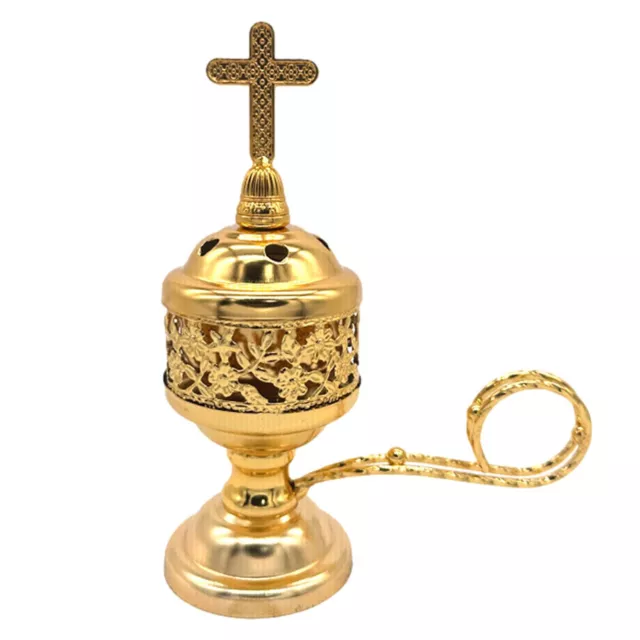 Household Metal Incense Burner Incense Cone Holder With Cross Small Brass Plated