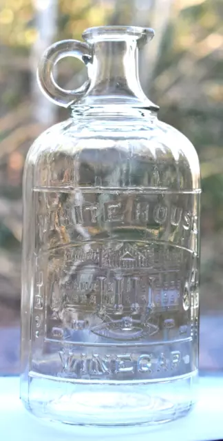 Antique White House Vinegar Glass Jug Spouted 32oz 1909 Paneled Embossed Label
