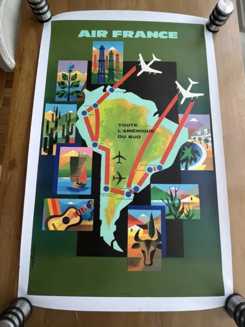 Affiche ancienne originale  « AIR FRANCE AFRIQUE DU SUD » - 1965 - NATHAN 2