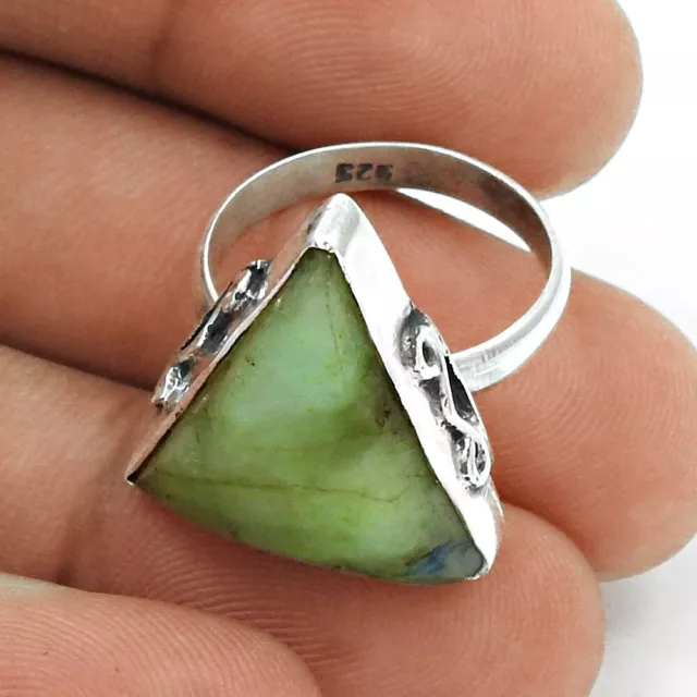 Geschenk für Sie Natürlich Chrysopras Statement Tribal Ringgröße 6 925 Silber W1