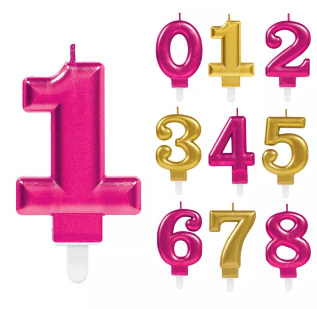 Birthday Candles Numbers Pink & Gold Happy Party Cake Age Decorations