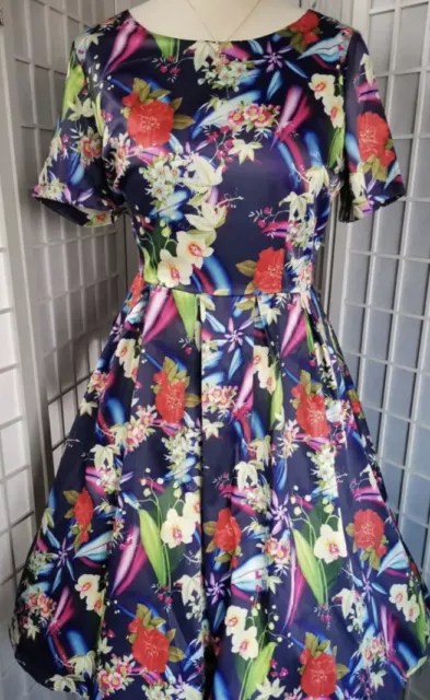 BNWT Lindy Bop Elodie 50s Vintage Style Dress Navy Blue Floral Print Uk12
