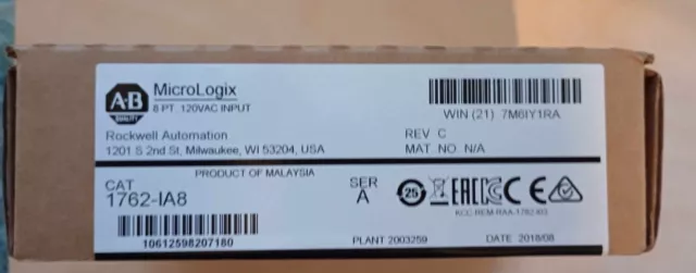 Allen Bradley 1762-IA8 MicroLogix 8 Point 120 VAC Input Module Sealed 1762IA8