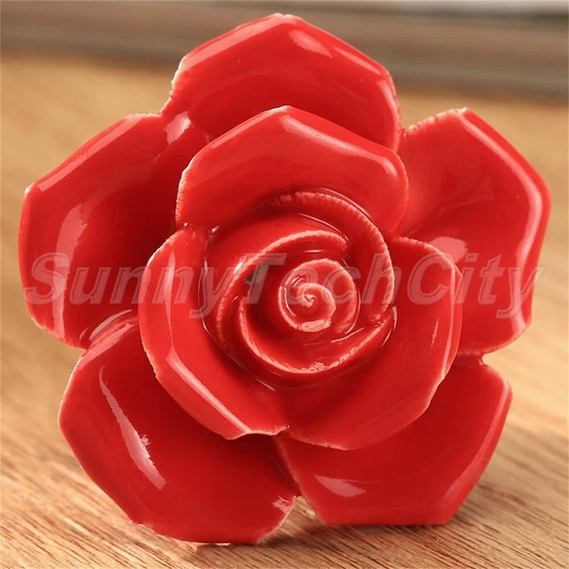 2 x boutons de porte fleur de rose en céramique tiroir armoire cuisine poignées de traction 2
