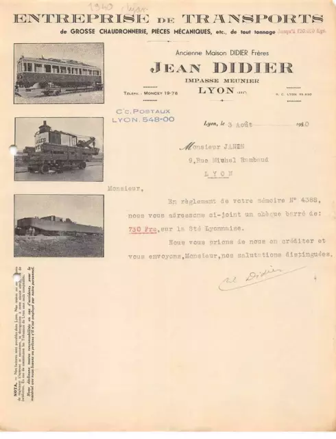 Facture.AM24559.Lyon.1940.Jean Didier.Entreprise de transports.Chaudronnerie.p