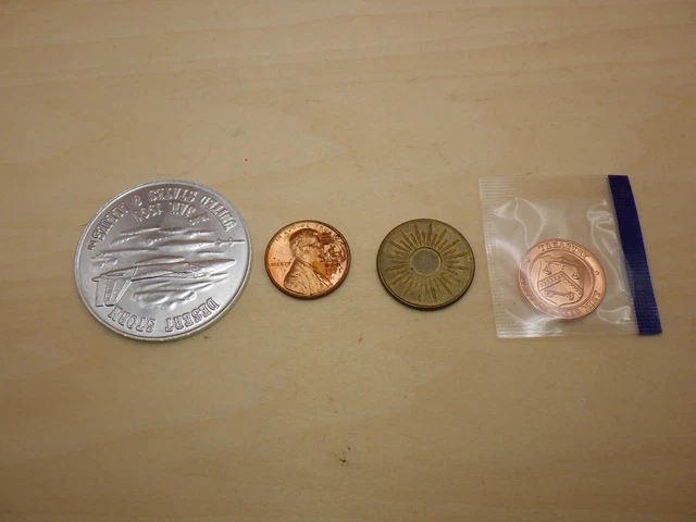 x4 Mixed Lot of Vintage Tokens Coins Engraved Penny