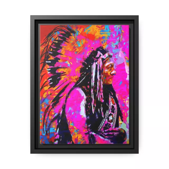 American Indian Sitting Bull Framed Canvas Wall Art - Pop Art