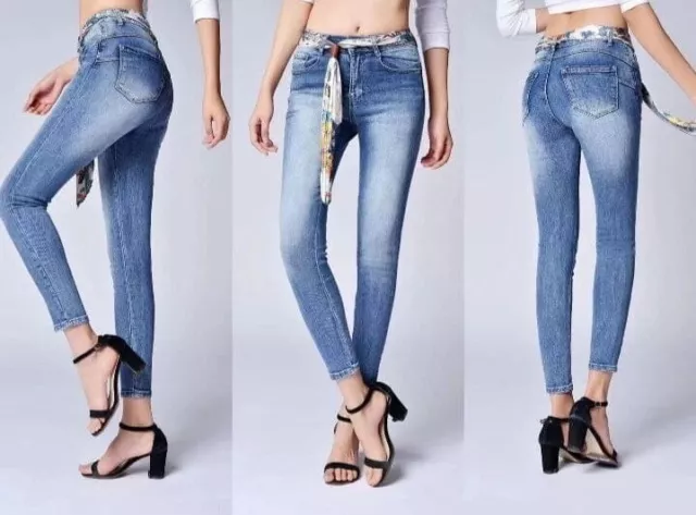 jeans donna vita alta push up denim elasticizzato skinny slavato chiaro sexy