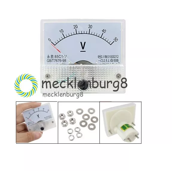 DC 0-50V 85C1 Analog Panel Meter Voltage Volt Meter Voltmeter White 50V Measure