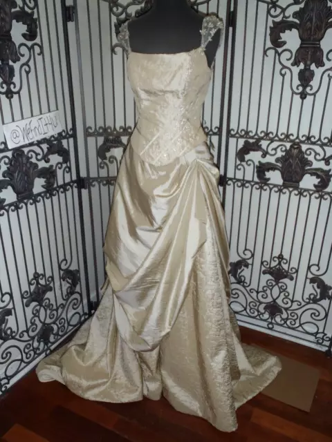 P17 Demetrios D320223 Sand Sz 8 $999 Boho Formal Wedding Gown Dress