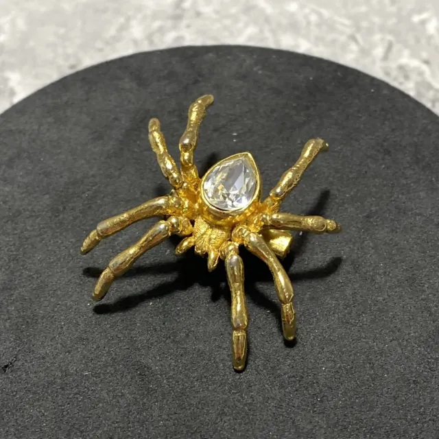 VINTAGE Sparkly Spider Brooch Gold Tone Retro Lapel Pin Pretty Creepy Insect