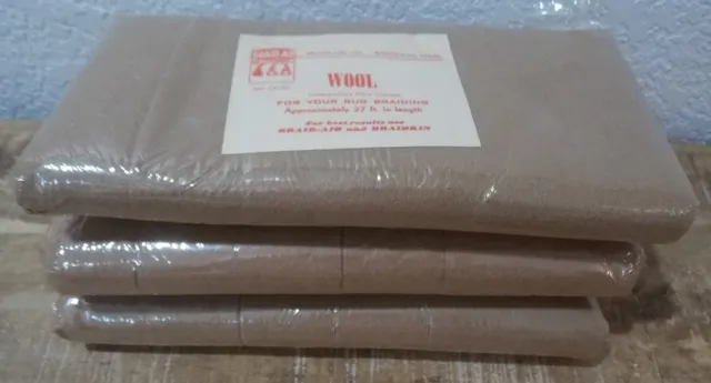 3 Pkgs Braid-Aid Wool 1.5" Strips For Rug Braiding 27 Ft Brown Vtg New Pkg Lot 1