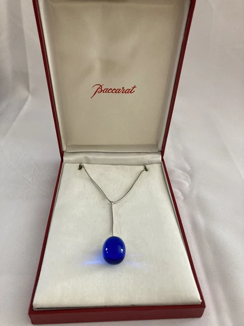 Collier En Cristal Baccarat Bleu Goutte - Chaîne En Argent 925/1000 - Bijou De Luxe Occasion