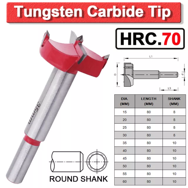 15-60mm Forstner Bit Woodworking Drill Bit Boring Hole Saw Cutter Carbide Tip UK