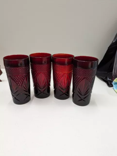 Vintage Luminarc Cristal D'Arques Durand Ruby Red Set of 4 Tumbler Glass France